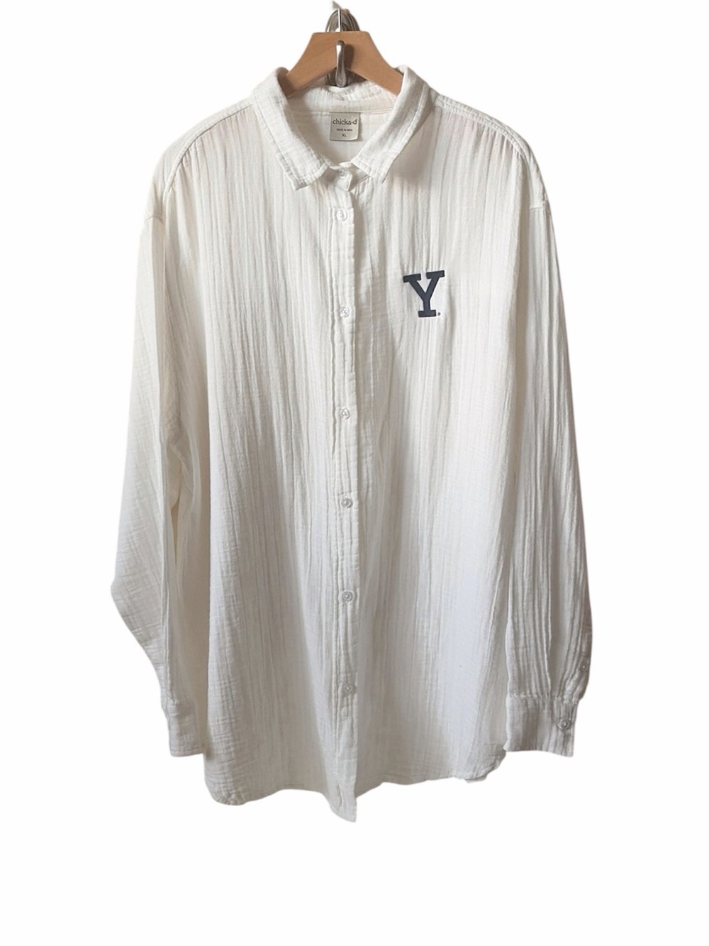 YALE white cotton gauze button down shirt cover up size XL